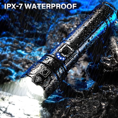 AKNEAR Rechargeable LED Flashlight High Lumens, Super Bright Flashlights with Zoomable & USB C Rechargeable & 5 Light Mode & IPX7 Waterproof, Powerful Flash Light for Home, Hiking, Camping - size: 1 Pack, style: Digital Display