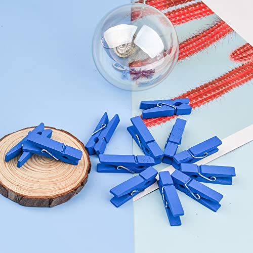 Jdesun 50pcs Blue Wood Clips Mini Clothespins Wooden Utility Paper Photo Clips Laundry Clothespin Peg Pins Craft Clip for Hanging Pictures Clothing DIY Handmade Projects - color: Blue(wood)
