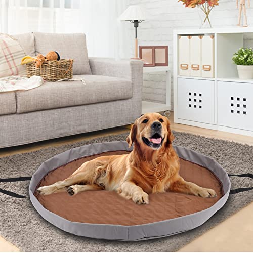 Washable Dog Bed Pad for Large Dogs, Portable Dog Crate Pad Car Seat Pet Cushion Mat with Handles, Round Pee Pad for Kennel or Whelping Box, 43 Inch