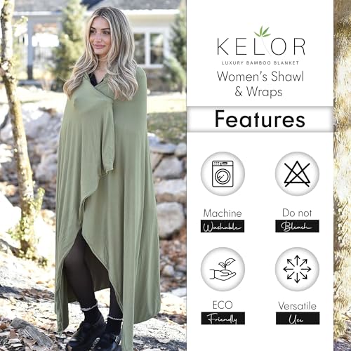 K E L O R Luxury Cooling Travel Blanket - Stretchy, Lightweight Soft & Breathable Shawl Wraps for Women - color: Meadow Green, size: Single-Sided
