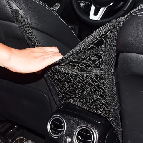 3-Layer Car Mesh Organizer Between Front Seats, 11.8 x 10.6 Inch Car Net Kid Pet Dog Net Barrier with Elastic Storage Pockets for Purses, Tissues, Fits SUV and Van - size: 11.8 x 10.6 Inch