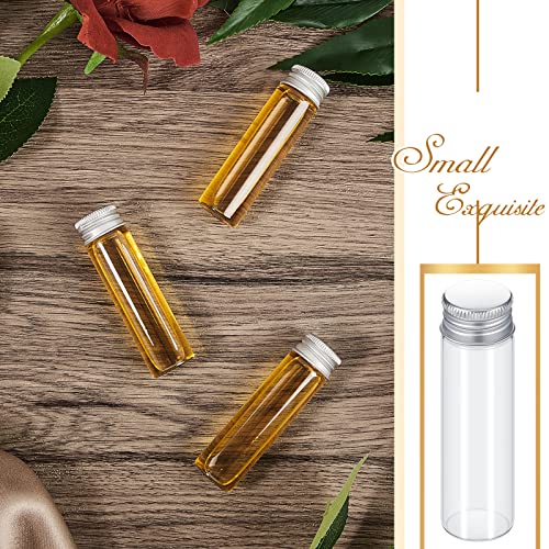 Didaey 100 Pcs Small Clear Vials Spice Mini Jars with Lids Mini Glass Bottles with Screw Aluminum Metal Caps Tiny Jars Sample Containers for Powder Cream Cosmetic Jewelry Wedding (20 ml,Silver Caps) - color: Silver Caps, size: 20 ml