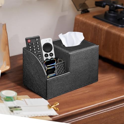 PU Leather Square Tissue Box Cover - Multi-Functional Tissue Box Holder, Tissue Box Cover with Storage,Tissue and Remote Control Holder, Cube Tissue Box Organizer Bedroom Nightstand End Table - color: Blitchi