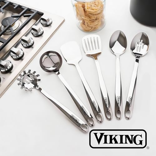 Viking Kitchen Utensils Set, 6 Piece Stainless Steel Cooking Utensil Set, Includes Spatulas, Spoons, Pasta Fork, and Deep Ladle, Hollow Forged, Silver - style: 6-Piece Set