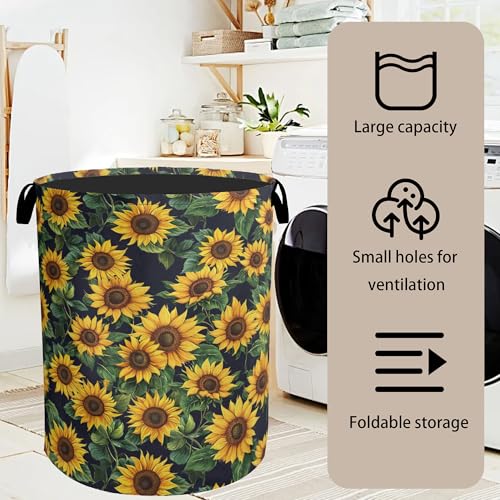 Sunflower Laundry Basket with Handles - Extra Large Foldable Hamper for Bathroom/Laundry/Bedroom/Dorm, Washable Fabric Storage Bin - color: Sunflower