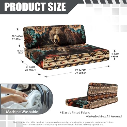 RV Dinette Cushion Covers with Aztec Boho Flower Bear Print - Stretchable Couch Cushion Covers Washable Slip Covers for Loveseat Sofa Slip Covers, Easy to Install - color: Aztec Boho Flower Bear
