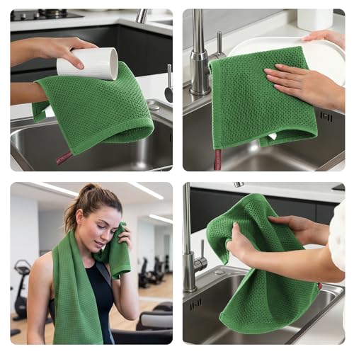 REDKISS 100% Cotton Waffle Weave Bath Towels 4 Piece - 27.5x55 Inches| Lightweight, Quick Dry & Highly Absorbent,Perfect for Spa, Gym, Travel, Guest Bathroom-Green - color: Green