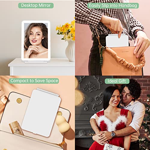 FUNTOUCH Rechargeable Portable Makeup Mirror with 72 LED Lights, Travel Lighted 1X/5X Magnification, 3 Color Lighting,Dimmable Touch Screen, Tabletop Folding Cosmetic Lights - color: Bright White