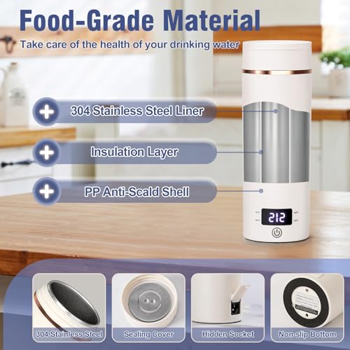 Travel Electric Kettle Portable Mini Kettle,Small Hot Water Boiler with 4 Temperature Settings,304 Stainless Steel,Fast Boiling Water with Auto Shut-Off and Boil Dry Protection,400ml (Beige, 400ML) - color: Beige