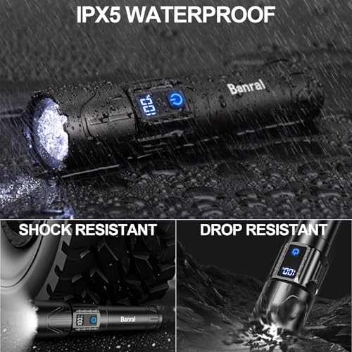 Banral Rechargeable Tactical Flashlights 2000 High Lumens - 5000mAh Super Bright LED Powerful Flash Light, Waterproof Handheld USB C Flashlight for Home,Car,Camping,Emergencies,5 Modes (1, Black) - color: Black