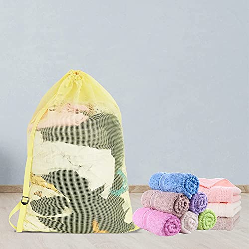 Mesh Laundry Bags with Adjustable Shoulder Strap, 24" x 36" Heavy Duty Nylon, Drawstring Closure, 3-Pack, Mixed Colors - color: White,Yellow,Green-1