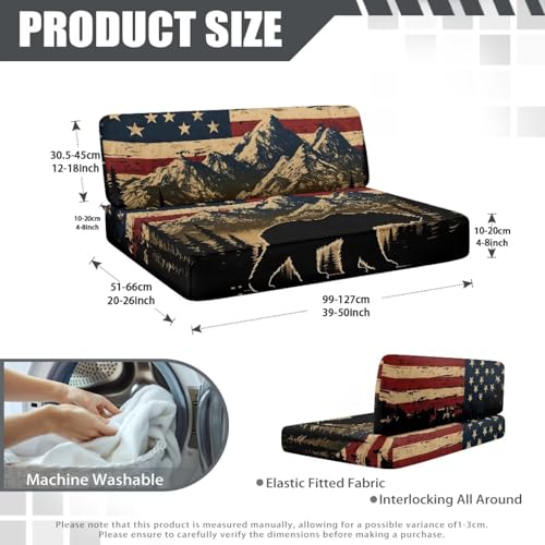 RV Dinette Cushion Covers - Stretch RV Bench Seat Protector with American Flag Mountain Bear, Anti-Slip Sofa Slipcover for Camper, Dogs & Travel Trailers (1 Backrest + 1 Seat) - color: American Flag Mountain Bear