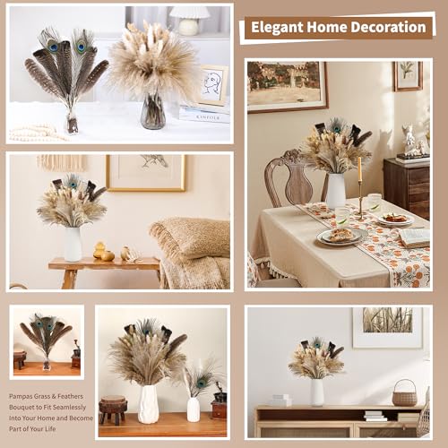 Bpole Dried Pampas Grass Decor - 100Pcs16-17 inch Pampas Grass Bouquet with Natural Feathers Boho Flowers Arrangement for Vase,Home Wedding Party Centerpiece and Rustic Farmhouse Decor - size: 16-17inch 100PCS