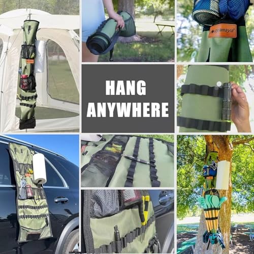 Camping Hanging Organizer Tent Organizer for Inside with Campsite Storage Straps & Mesh Pockets & Hanging Hooks for Camping, RV Camper, Picnic, One-Piece Storage Bag Multiple Can Be Spliced