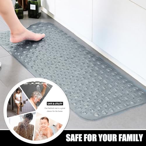 Bathtub and Shower Mats, 28 x 15 Inch Non-Slip Bath Mat, Machine Washable Bath Tub Mat with Suction Cups & Drain Holes for Bathroom, Beige - color: Clear Grey, size: 28" x 15" (Rectangular)