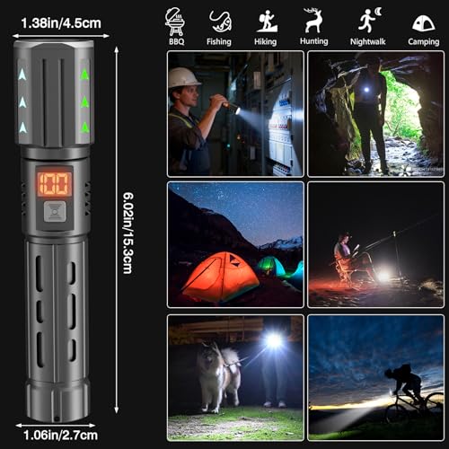 Rechargeable Flashlights with Side Light & Digital Power Display, Bright LED Flashlight with Warning Lights, 5 Modes & Waterproof for Emergency, Camping, Hiking and Home (Black - 2PCS) - color: Black - 2PCS