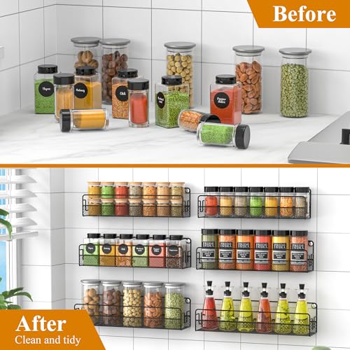 Wall Mounted Spice Rack Organizer, Pantry Door Organizer & Hanging Storage Baskets, Metal Spice Shelf for Kitchen Cabinet, 3 Depth Sizes Hold Large Jars to Nail Polish Bottles, 6 Pack - size: 6 Tier