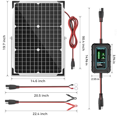 SUNAPEX 30W Solar Battery Charger: 12V Waterproof Solar Panel Kit - Aluminum Trickle Charger for Car Battery with Controller - Battery Tender Motorcycle Boat Marine RV Trailer Tractor Truck - size: 30W - Standard