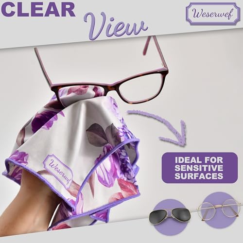 WESERWEF Design Microfiber Glasses Cleaning Cloth – Premium Cleaning Cloth for Eyeglasses, Screens, Tablets, Cameras & Lenses, 12" x 12", Ultra-Soft & Scratch-Free (Rose and Lilac) - color: rose and lilac