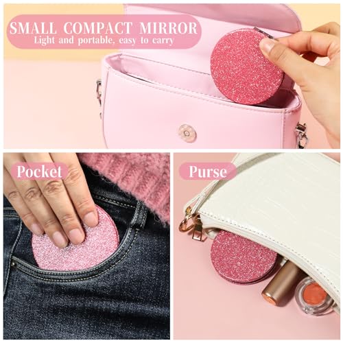 Dimeho Cosmetic Compact Mirror Folding Glitter Round Mini Makeup Mirror Portable Bling Magnifying Vanity Mirror Cute Travel Double-Sided Mirror for Women Purse Handbag Wallet Home Office