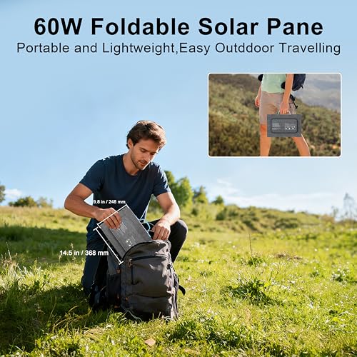 60W Portable Solar Panels Chargers with USB-C, USB-A and DC Outputs Foldable IP67 Waterproof Solar Panel for Camping,Power Emergency for Small Power Station,Phones, Power Banks - style: EP-60W