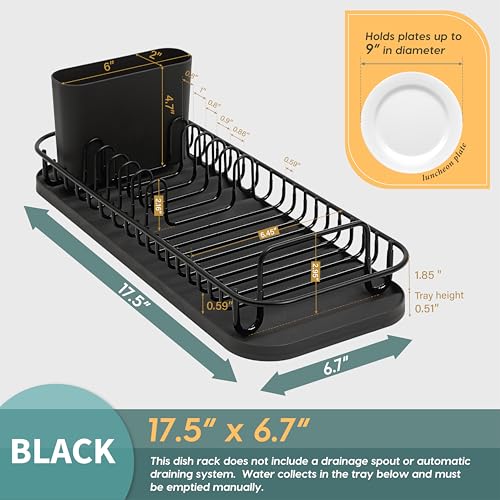 SunnyPoint 304 Stainless Steel NeverRust Compact Dish Drying Rack with Utensil Holder & Removable Drain Tray, Rustproof Small Dish Rack for Kitchen Countertop or Over Sink – Black - color: Blk