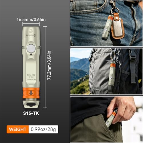 S15-TK Rechargeable Keychain Flashlight EDC, 650 Lumens Mini LED Light with Clip & Quick-Release Tail, Small Pocket Light for Emergency Repair and Daily Use - color: S15-TK Khaki