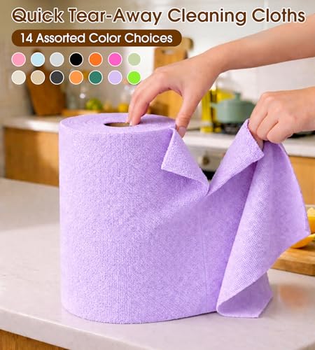 KitchLife Microfiber Cleaning Cloth Roll, 100 Pack - Tear-Away Microfiber Paper Towels, Lint-Free, Reusable, Washable for Kitchen, Car, Dishes, and Sensitive Surfaces (Light Purple) - color: Light Purple, size: 100 Pack