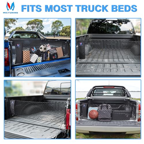 MICTUNING Truck Bed Cargo Net Highly Elastic Cargo Net with Storage Bag Small Mesh Durable Storage Organizer Compatible for 2013-2024 Chevy Silverado (16.9"" X 49"" to 62""), Black - size: 49x16.9Inch for Pickup