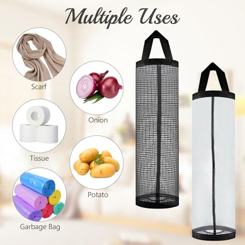9 Pcs Plastic Bag Holder Washable Mesh Grocery Storage Dispensers Foldable Hanging Trash Bag Organizer for Home Kitchen - 3 Colors