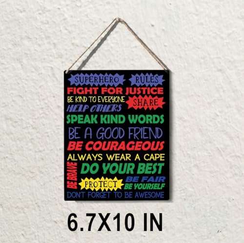 wall-pediments MP 470 Superhero Rules Kids Room Plaque, 6.7 x 10 Inches Inspirational Superhero Decor - color: Generic 9955