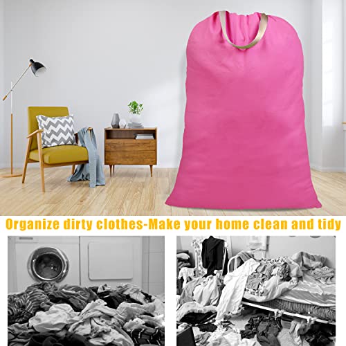 Cotton Canvas Laundry Bag with Handles & Drawstring Straps, Heavy Duty Extra Large Laundry Bags for Laundromat and Household, 25.5x34 Inch, Hot Pink - color: Hot Pink