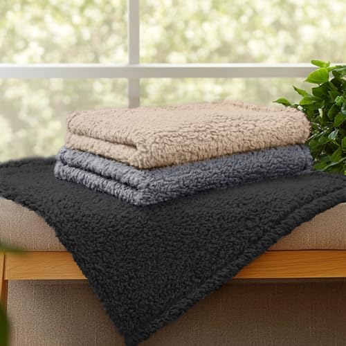 1 Pack 3 Calming Blankets Fluffy Premium Fleece Pet Blanket Soft Sherpa Throw for Dog Puppy Cat Beige/Black/Grey Large (41" x31'') - color: Beige/Black/Grey, size: Large (Pack of 3)