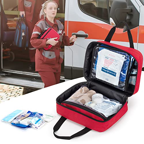 CURMIO Small First Aid Bag, Empty Emergency Trauma Kit Organizer Bag for Hiking, Camping, Car, Travel, Home and Outdoor, Red, BAG ONLY, Patent Pending - color: Red