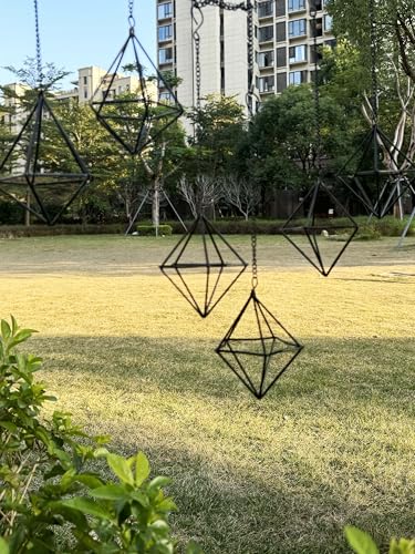 Clearance 6 Pack Hanging Metal Air Plant Holders with Chain, Black Geometric Tillandsia Air Plant Hanger Cages, 2 Styles Mini Iron Air Plants Live Holders for Home Office Garden Decor