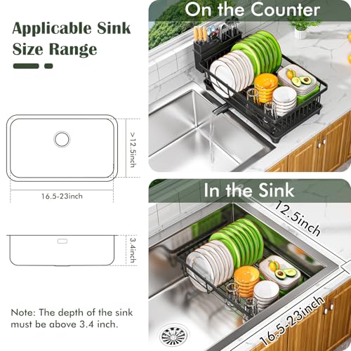 Kmiectse Dish Drying Rack - Space-Saving Small Dish Rack for Kitchen Counter, Rust-Resistant Kitchen Drying Rack, Compact Dish Drainer Organizer with Utensil Holder for Home Kitchen, Black - color: Black