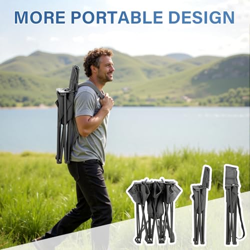 Camping Chair Set of 3, Outdoor Folding Camping Chairs for Heavy People with Cup Holder & Carry Bag,Collapsible Chair Include One Sofa Chair and Two Single Chair,Support up to 500lbs - color: Grey-5pcs