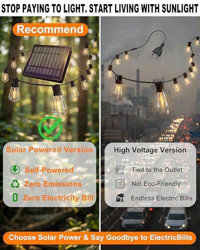 Solar String Lights Waterproof, 162FT(72+3) ST38 Outdoor Lights with Remote, Dimmable, Timer, 3 Light Modes, USB & Solar Patio Lights for Backyard, Yard, Garden, Gazebo, Fence (2700K) - size: 162FT (72Bulbs)