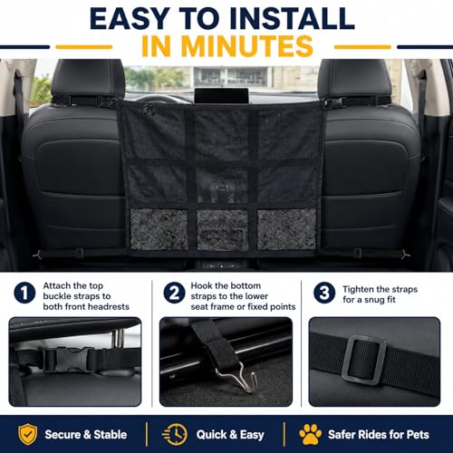 Dog Car Barrier with Zipper Storage Organizer, Car Divider Net for Dogs, 23x23 Inch Dog Car Barrier for SUV, Sedan & Truck, Breathable Car Divider Net, Easy Installation (Black) - size: Small 23"*23"