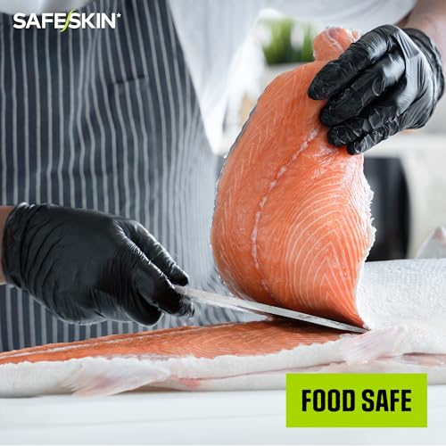 SAFESKIN Black Nitrile Disposable Gloves Powder Free Latex Free Tattoo, Food Prep, 3.5 mil - size: Small