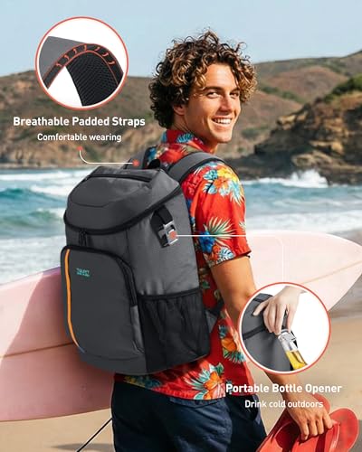 TOURIT Backpack Cooler Insulated 30 Cans, Lightweight Leak Proof Travel Cooler Bag, Soft Waterproof Cooler Backpack for Men Women, Camping Hiking Beach Travel Picnic - color: 01-Grey