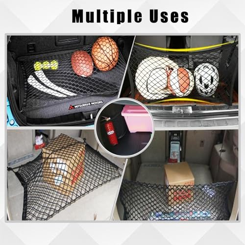 UlifebetterTruck Bed Cargo Net, Cargo Storage Elastic Mesh Net Organizer Net Bag Automotive Cargo Nets with 4 Buckles Screws Hooks Clips Trunk Storage Net for Pickup Truck Bed(51 * 18In) - size: 51 x 18 inches