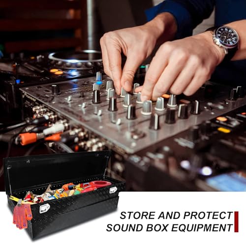 confote 71 Inch Heavy Duty Aluminum Stripes Plated Tool Box Pick Up Truck Bed RV Toolbox Waterproof Storage Organizer with Lock and Key,71"x 21"x 19"-Black