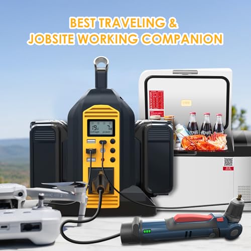 Power Inverter Compatible with Dewalt 20V Battery, 350W Outdoor Generators Convert DC 20V to AC 120V Pure Sine Wave Inverter with 6 Output Ports, LED Light for Camping Emergency