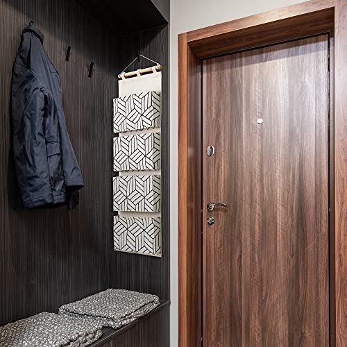 CROWNED 2Pcs Over Door Hanging Storage Bags Wall Mount Closet Organizer, 4 Big Pockets Linen Cotton Fabric Living Room Bedroom Bathroom File Magazine Waterproof Free Hooks White - color: White