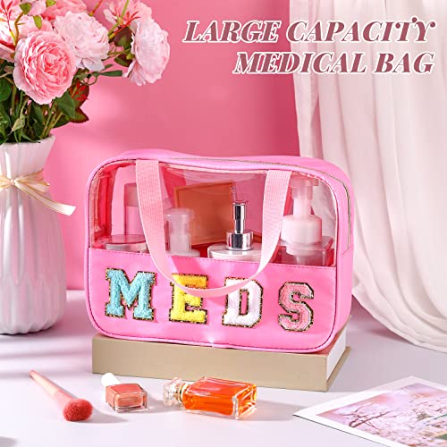 Silkfly Chenille Letter Medicine Meds Medical Bag Makeup First Aid Bag for Travel Preppy PVC Nylon Emergency Patch Cosmetic Toiletry Storage Pouch Waterproof with Handle Zipper for Women(Classic) - style: Classic