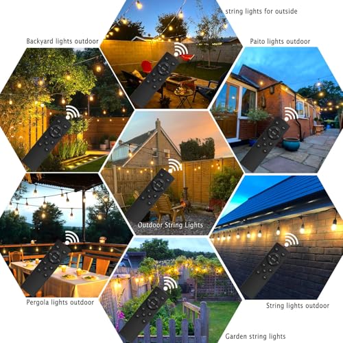 100FT Outdoor String Lights Remote Control Patio Lights Waterproof Commercial Grade, 30+2 Replaceable Dimmable Edison Bulbs, Black 1Pack, Linkable, Hooks and Zip Ties Included - size: 100 feet(Remote)