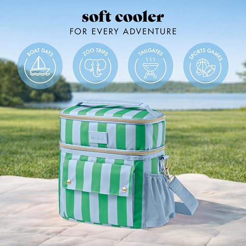 Fit & Fresh Sidekick Insulated Cooler Bag – Dual Compartment Leakproof Soft Sided Lunch Cooler, Small Cooler Bag with Crossbody Strap, 15 Can Capacity for Work, Beach & Travel, Coastal Cabana Stripe - color: Coastal Cabana Stripe