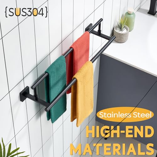 KOKOSIRI Bathroom Towel Bars 20 Inch Double Towel Rails Matte Black Towel Holder for Kitchen Garage Wall Mount Stainless Steel B5009BK-L20 - color: Matte Black, size: 20-Inch