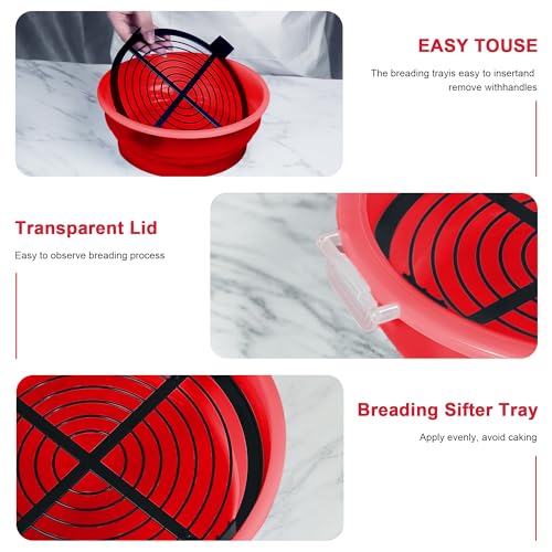 FJNATINH Collapsible Batter Bowl - Mess Free Better Breader Shaker Bowl with Lid Breading Shaker Container - Great for Fried Fish, Fried Chicken, Onion Rings, Wings & More,Bright Red - color: Cardinal Red